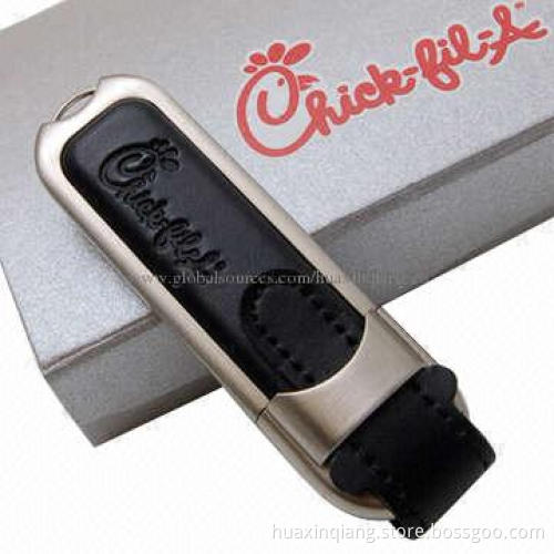 USB Memory Drive with Leather Material, 512MB-16GB Capacity, Logo Design, 5-year Warranty, USB2.0